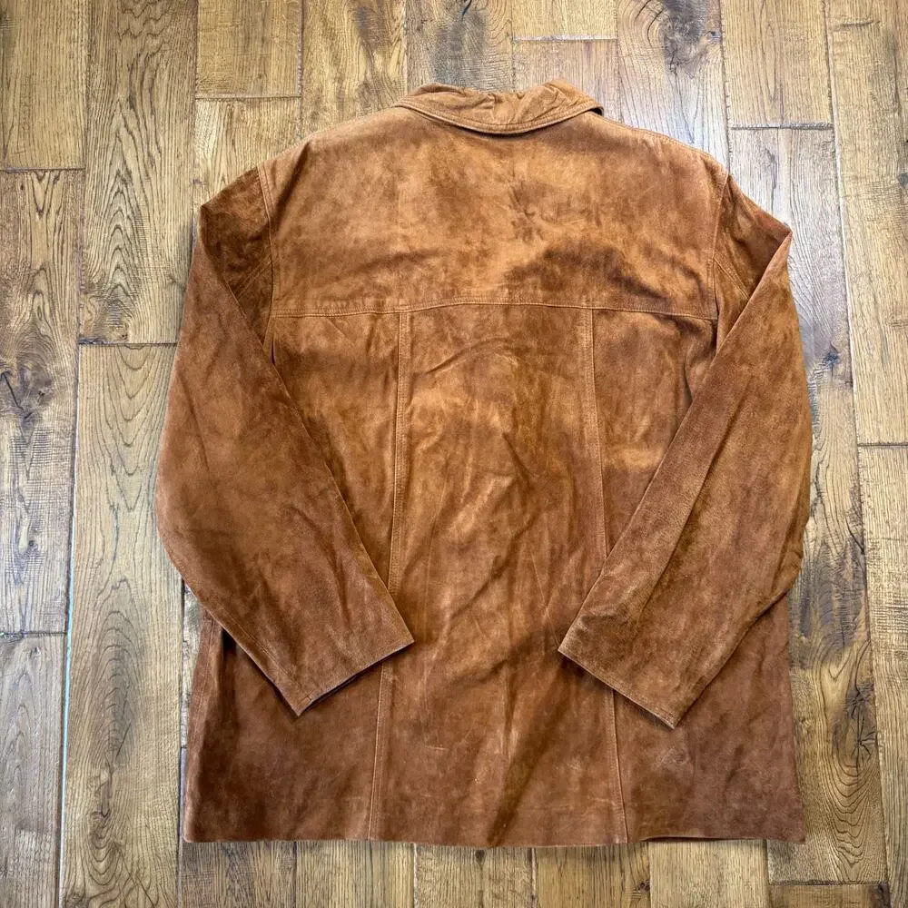 Vintage St Johns Bay Womens XL Suede Leather Jacket Brown Western Boho Coat - Picture 7 of 7